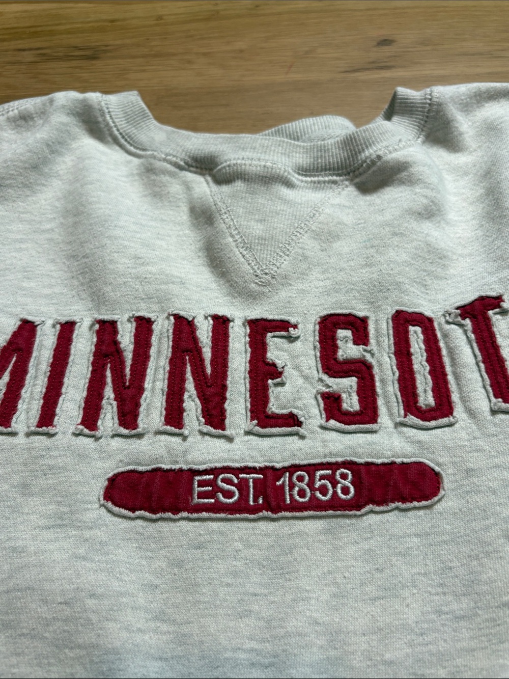Signature Minnesota Crewneck Sweatshirt in Light Gray with Red Lettering - Picture 16 of 16